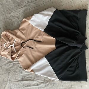 Colorblock Hoodie in Black, White, and Tan